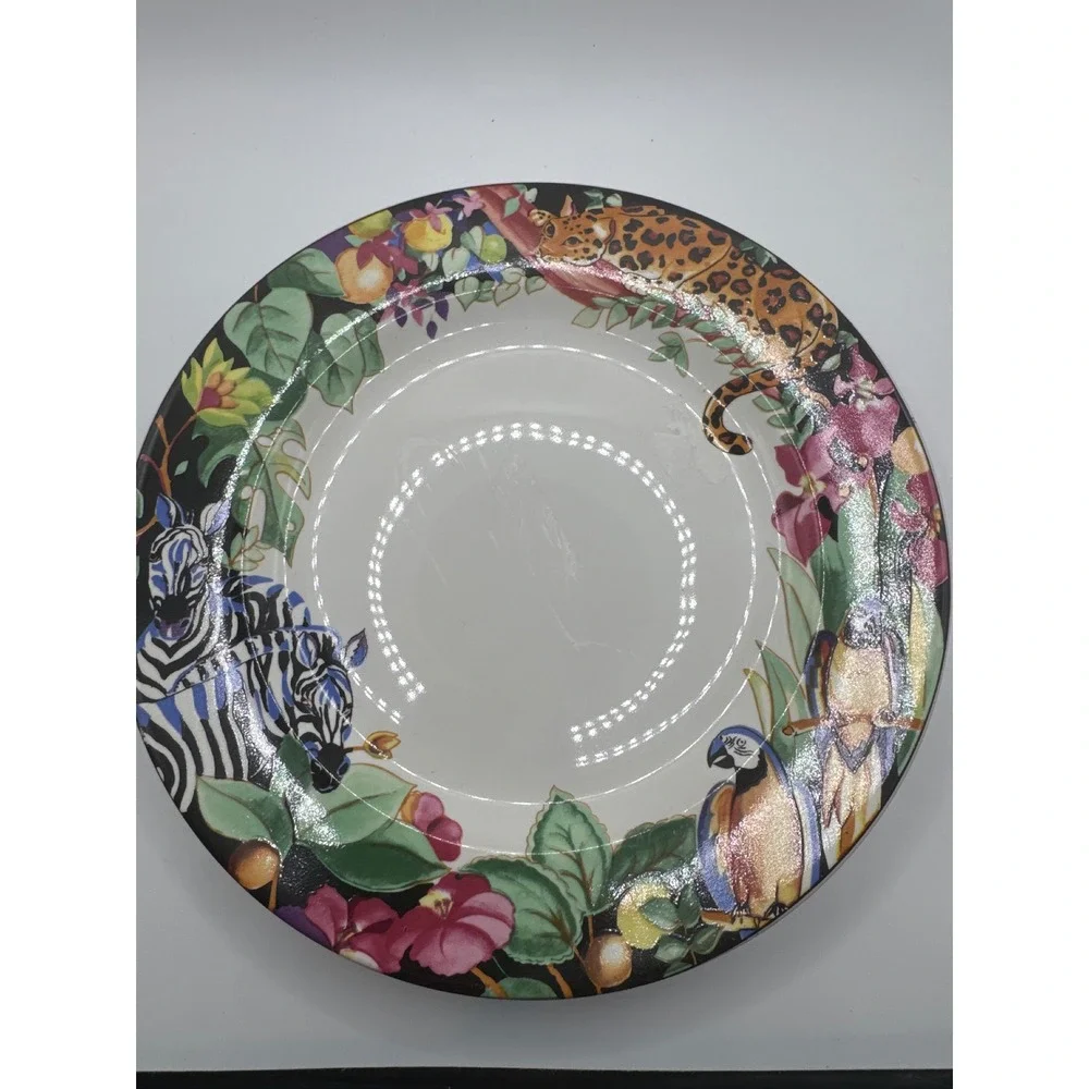 Vitromaster Rain Forest Sue Zipkin Stoneware Plates Set of 2 Leopard Zebra 1993